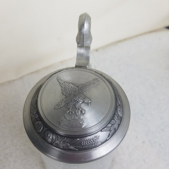 Bald Eagle Beer‎ Stein Mug Etched Glass Pewter Domex Germany Vintage - Picture 7 of 10